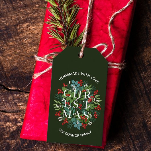 KERSTMIS Typografie Zelfgemaakt met Liefde Cadeaulabel
