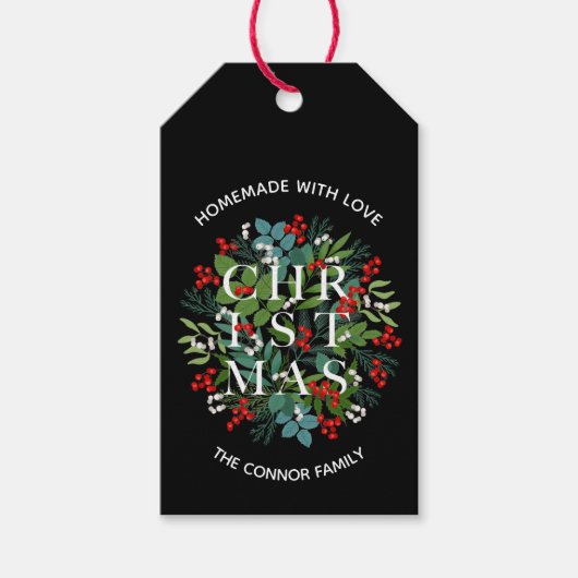 KERSTMIS Typografie Zelfgemaakt met Liefde Cadeaulabel (Voorkant)