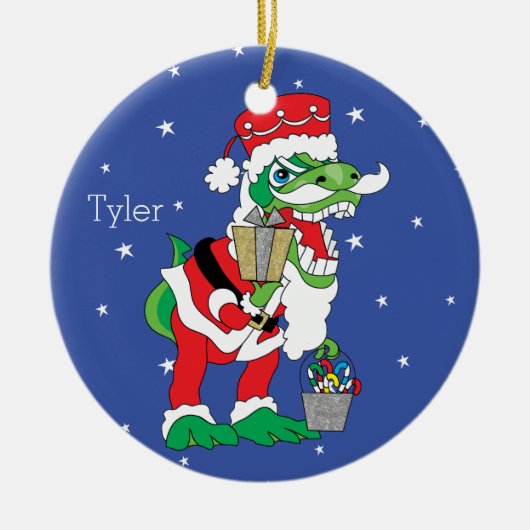 Kerstmis TySantasaurus Rex Ornament Personaliseer (Voorkant)