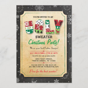 Kerstmis Ugly Sweater Jumper Party Dinner Invite Kaart