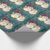 Kerstmis Uil Vintage Patroon Cadeaupapier (Hoek)