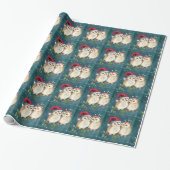 Kerstmis Uil Vintage Patroon Cadeaupapier (Uitgerold)