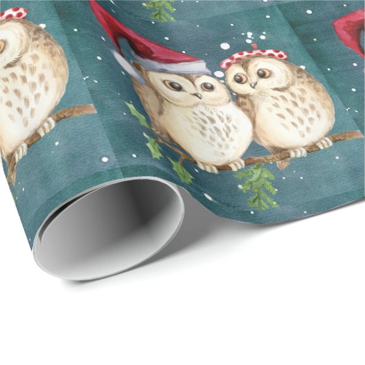 Kerstmis Uil Vintage Patroon Cadeaupapier (Rol Hoek)