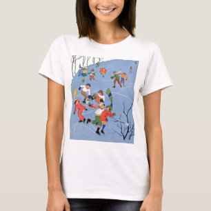 Kerstmis uit grootmoeders tijd, kinderen schaatsen t-shirt