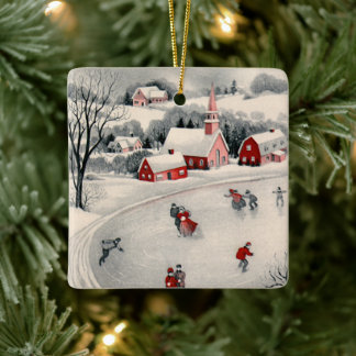 Kerstmis uit het verleden, Victoriaanse schaatsers Keramisch Ornament