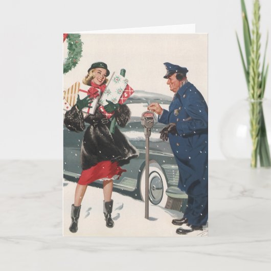 Kerstmis uit het verleden, Winkelen Cadeaus Politi Feestdagen Kaart (Voorkant)