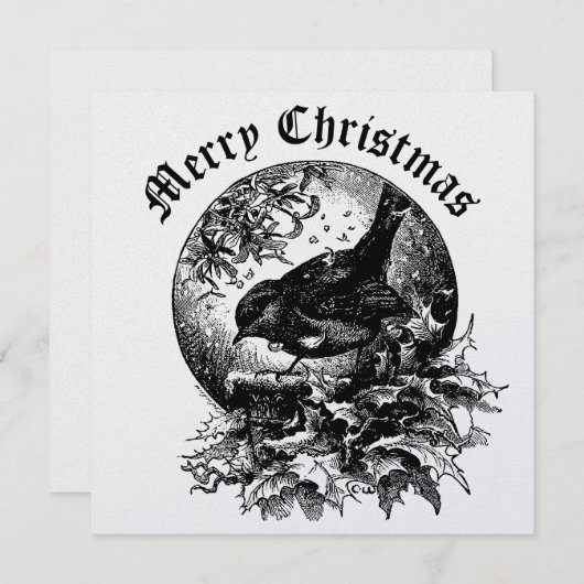 Kerstmis uit het Victoriaans tijdperk met vogel, h Feestdagenkaart (Voorkant / Achterkant)