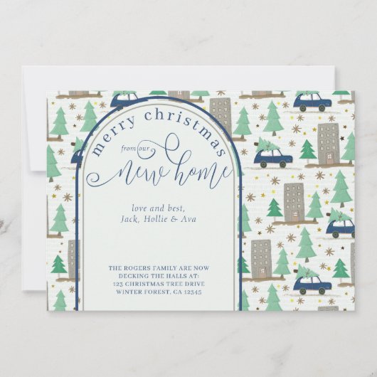Kerstmis uit New House Car en Apartement Moving Aankondiging (Voorkant)