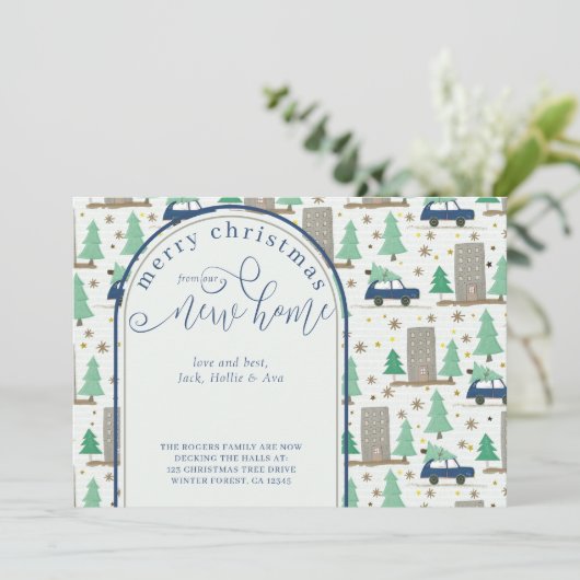 Kerstmis uit New House Car en Apartement Moving Aankondiging (Staand voorkant)