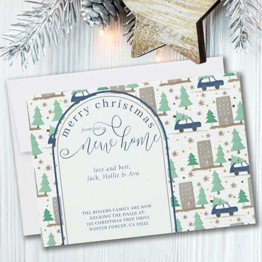 Kerstmis uit New House Car en Apartement Moving Aankondiging