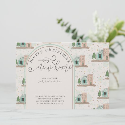 Kerstmis uit New House Village Apartement Moving Aankondiging (Staand voorkant)
