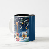 Kerstmis Ukulele Muziekinstrument Winter Tweekleurige Koffiemok (Voorkant links)