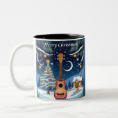 Kerstmis Ukulele Muziekinstrument Winter Tweekleurige Koffiemok (Links)