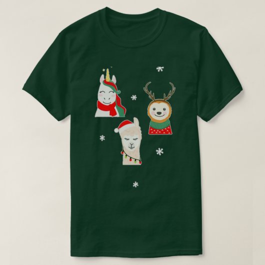 Kerstmis Unicorn Deer Lama T-shirt (Design voorkant)