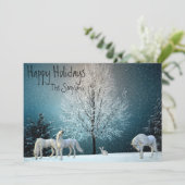 Kerstmis Unicorn Fantasy Holiday Winter Scene Feestdagenkaart (Staand voorkant)