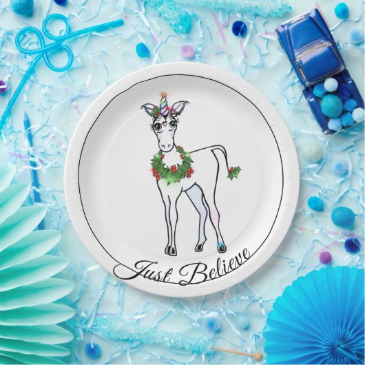 Kerstmis Unicorn, geloof gewoon Papieren Bordje (Feest)