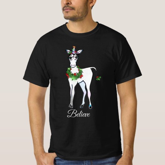 Kerstmis Unicorn, geloof me T-shirt (Voorkant)