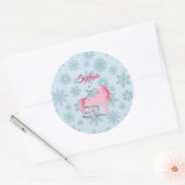 Kerstmis Unicorn Pink Girl Snowflake Ronde Sticker (Envelop)