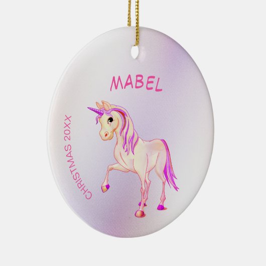 Kerstmis Unicorn Pink Glitter Girly Keramisch Ornament (Rechts)