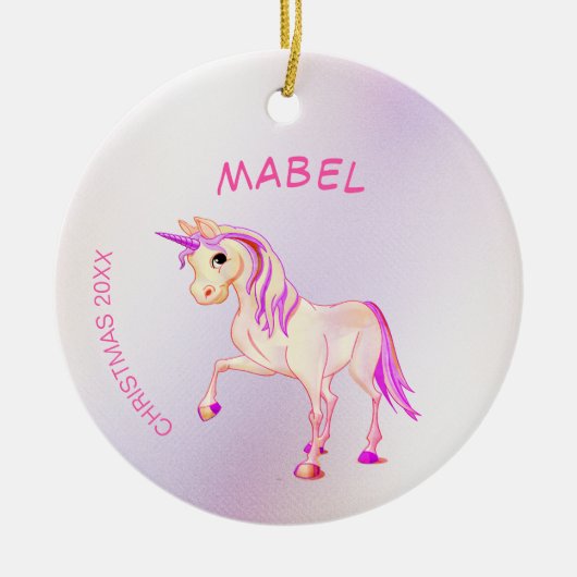 Kerstmis Unicorn Pink Glitter Girly Keramisch Ornament (Voorkant)