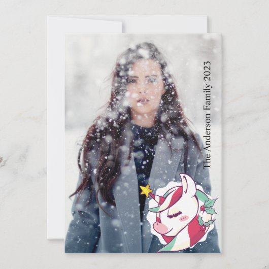 Kerstmis Unicorn Voeg je eigen foto-feestdag Kaart (Voorkant)