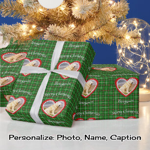 Kerstmis uw huisdier foto aangepaste tekst patroon cadeaupapier