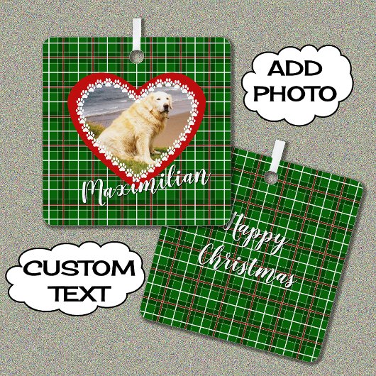 Kerstmis uw huisdier foto rood groen metalen ornament