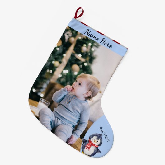 Kerstmis uw pc/tekststreep-Waterverf Penguin Grote Kerstsok (Voorkant (Hangend))