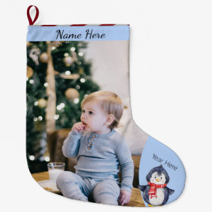 Kerstmis uw pc/tekststreep-Waterverf Penguin Grote Kerstsok