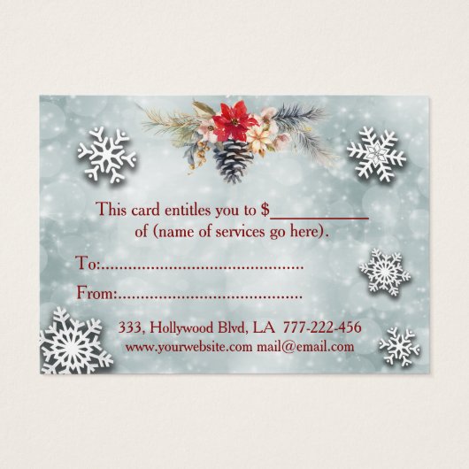Kerstmis/vakantie botanische bokeh cadeaubon visitekaartje (Achterkant)