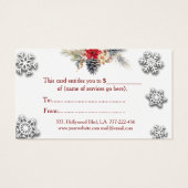 Kerstmis/vakantie botanische gift certificaat visitekaartje (Achterkant)