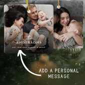 Kerstmis/Vakantie Familienaam & Bericht 2-Foto Keramisch Ornament