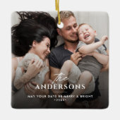 Kerstmis/Vakantie Familienaam & Bericht 2-Foto Keramisch Ornament (Voorkant)