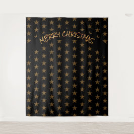 Kerstmis | Vakantie | Gouden sterren | Zwarte acht Wandkleed