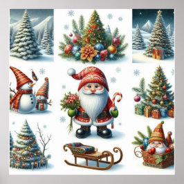 Kerstmis, vakantie, kerstman, slee, kerstboom poster