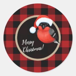 Kerstmis Vakantie Rode Vogel Rood Buffalo Geruit Ronde Sticker