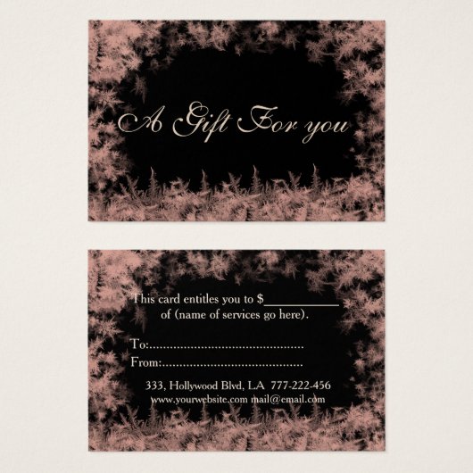 Kerstmis/vakantie roos gouden vorstcadeaubon visitekaartje (Voorkant /achterkant)