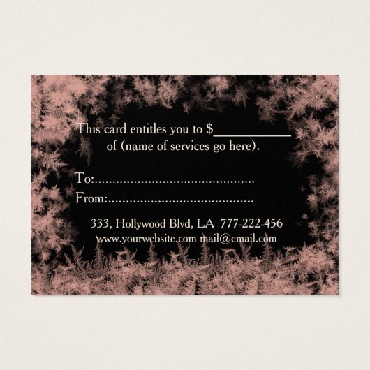 Kerstmis/vakantie roos gouden vorstcadeaubon visitekaartje (Achterkant)