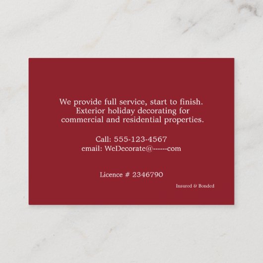 Kerstmis, Vakantie Verlichting, Decoraties, Visitekaartje (Achterkant)