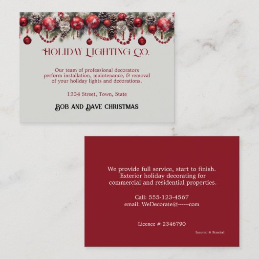 Kerstmis, Vakantie Verlichting, Decoraties, Visitekaartje (Voorkant / Achterkant)