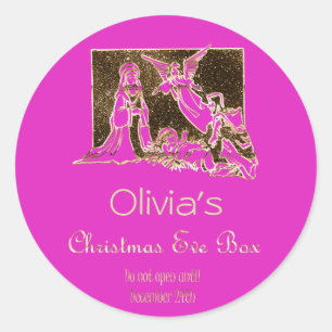 Kerstmis Vakje Ventilator Roze Faux Gold-tekst Ronde Sticker