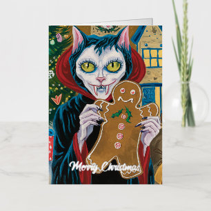 Kerstmis Vampier Kitty Met Peperkoekman Folie Wenskaart
