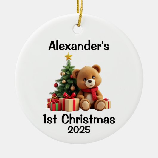 Kerstmis van baby teddybeer keramisch ornament (Voorkant)