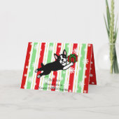 Kerstmis van Boston Terrier 2 Sneeuwvlokken van de Feestdagen Kaart (Achterkant)