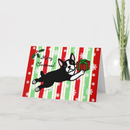 Kerstmis van Boston Terrier 2 Sneeuwvlokken van de Feestdagen Kaart