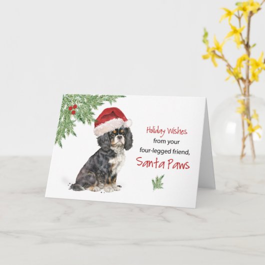 Kerstmis van Cavalier King Charles Spaniel Hond Kaart (Gele Bloem)