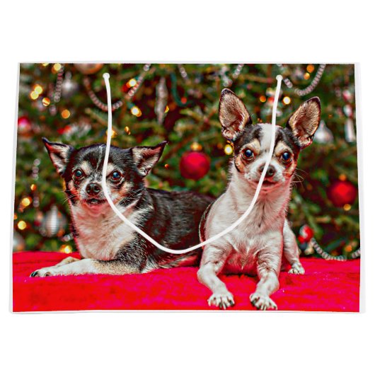 Kerstmis van Chihuahua Groot Cadeauzakje (Voorkant)