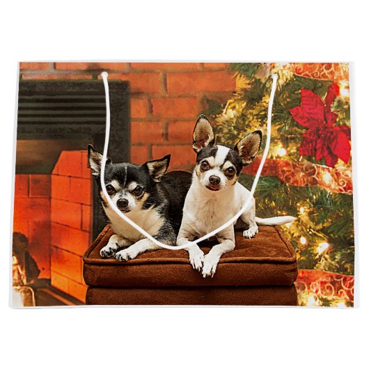 Kerstmis van Chihuahua Groot Cadeauzakje (Voorkant)