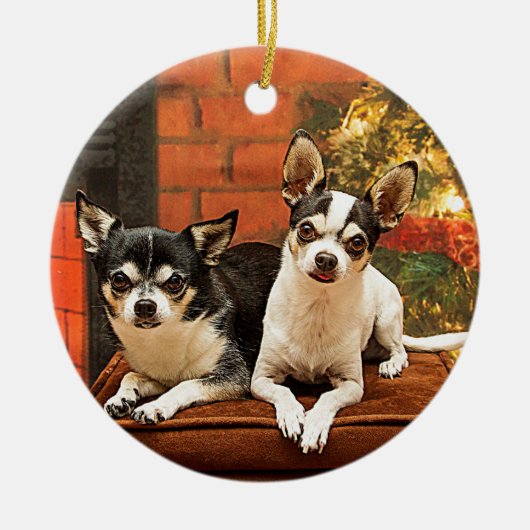 Kerstmis van Chihuahua Keramisch Ornament (Voorkant)