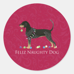 Kerstmis van Coonhound van Bluetick Ronde Sticker